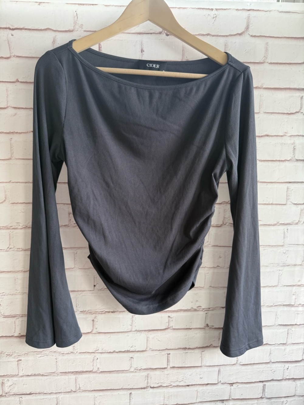 Cider Women's Long Sleeve Boatneck Flare Sleeve Top